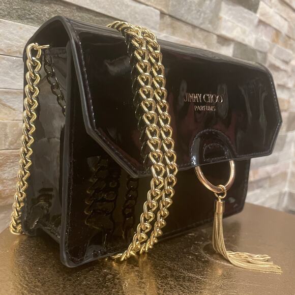 Jimmy Choo Parfums Black Crossbody Clutch | Patent, Chain Gold Tassel Limited - Picture 3 of 8